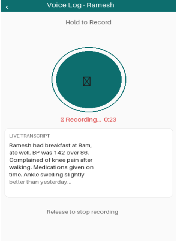 Voice shift logging with live transcription
